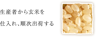 生産者から玄米を仕入れ、順次出荷する 生産者から玄米を仕入れ、順次出荷する