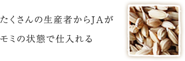 たくさんの生産者からJAがモミの状態で仕入れる たくさんの生産者からJAがモミの状態で仕入れる